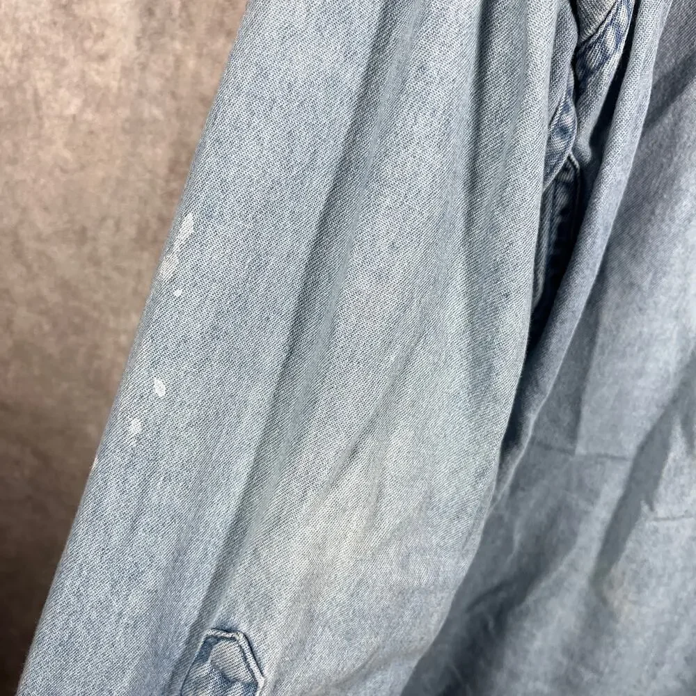 Chaps Ralph Lauren Dress Shirt Mens Size 16.5 34/35 Blue Denim Button Down‎ FLAW